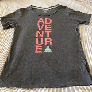 Columbia tee with Adventure vertical logo on Charcoal background. Size M. EUC
